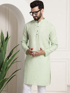 Sojanya Men Green Dobby Checked Straight Kurta | Grocsy