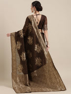 Saree Mall Brown Floral Linen Blend Banarasi Saree | Grocsy