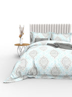 THE WHITE MOSS Blue & Grey Ethnic Motifs 350 TC Cotton King Bedsheet with 2 Pillow Covers | Grocsy
