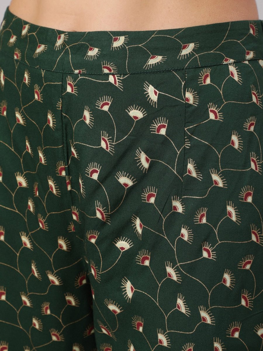 Aks Women Ethnic Motifs Printed Angrakha Kurta with Trousers | Grocsy