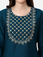 HERE&NOW Women Teal Ethnic Motifs Embroidered Kurta | Grocsy