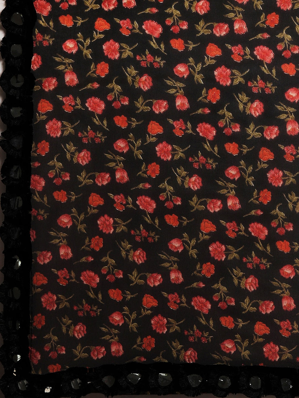 Tikhi Imli Black & Red Poly Georgette Printed Saree | Grocsy