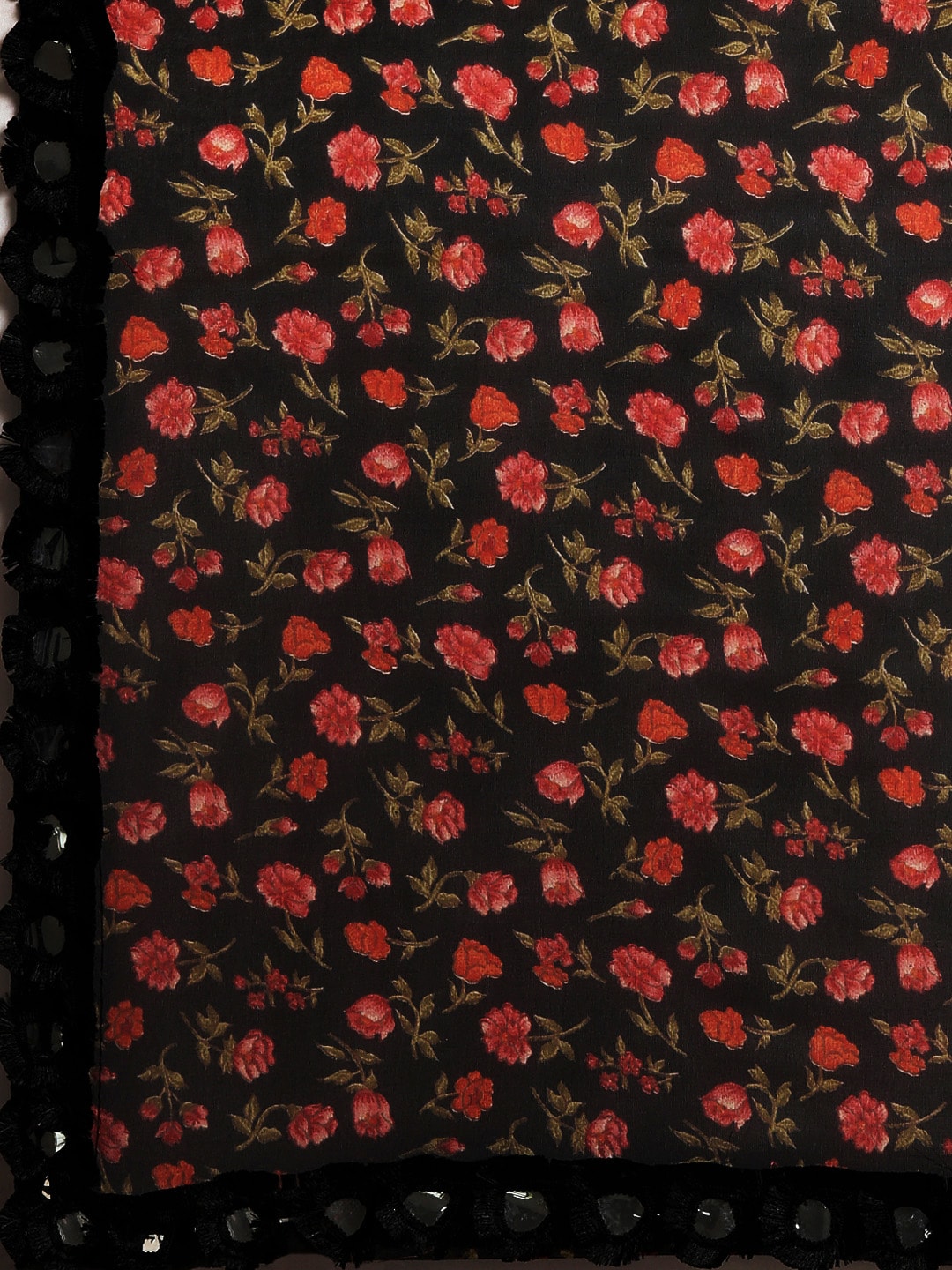 Tikhi Imli Black & Red Poly Georgette Printed Saree | Grocsy