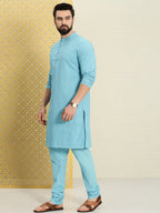 House of Pataudi Men Pure Cotton Schiffli Thread Work Jashn Kurta with Pyjamas | Grocsy