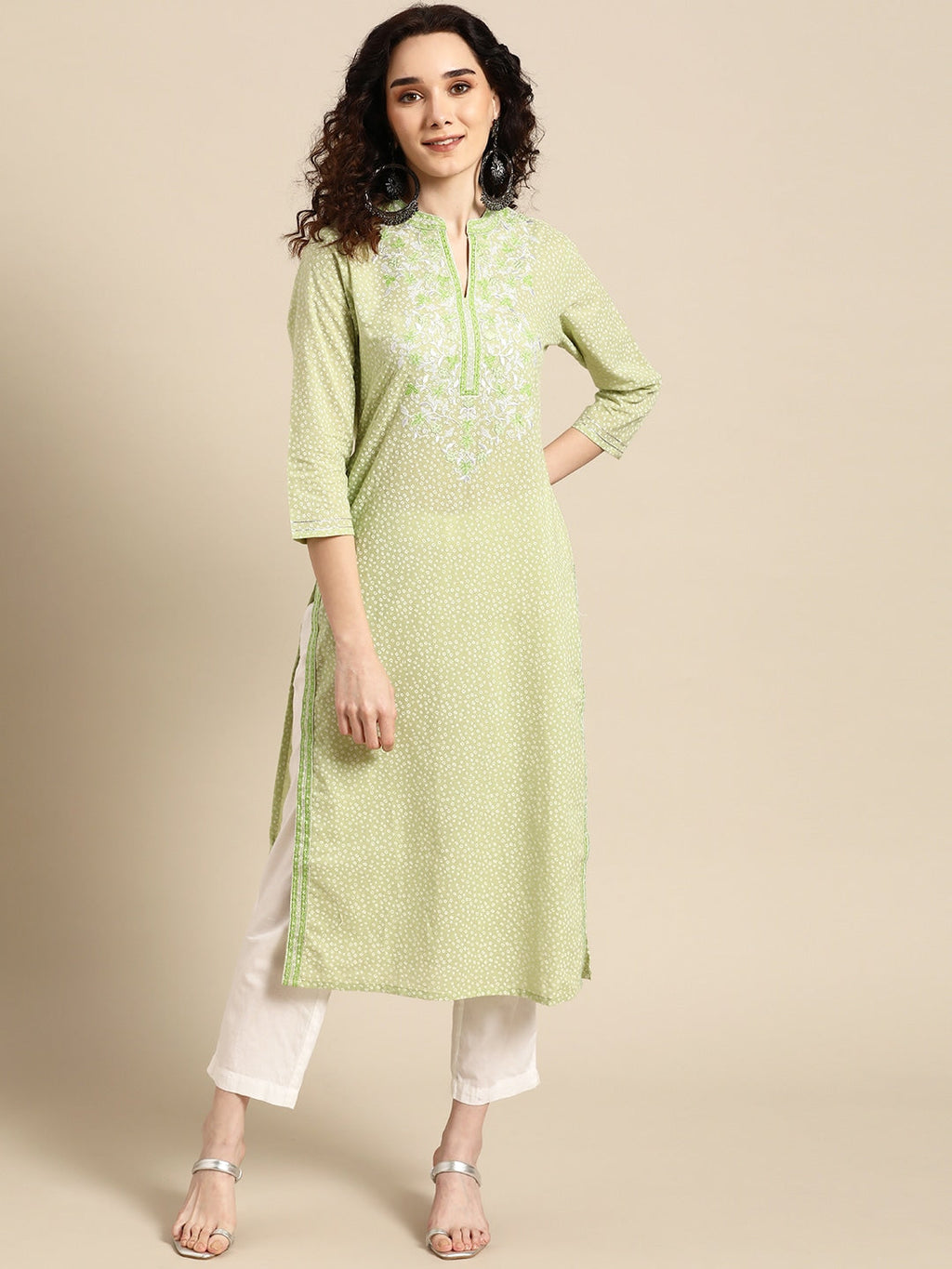 Sangria Women Green Floral Yoke Design Thread Work Pastels Kurta | Grocsy