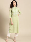 Sangria Women Green Floral Yoke Design Thread Work Pastels Kurta | Grocsy