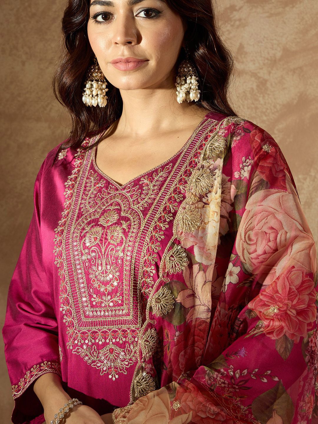 Indo Era Women Floral Embroidered Regular Kurta with Trousers & With Dupatta | Grocsy