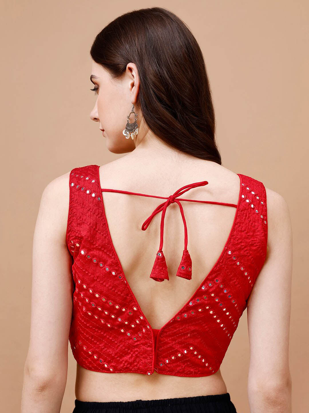 Tikhi Imli Embroidered Mirror Work Sleeveless Saree Blouse | Grocsy
