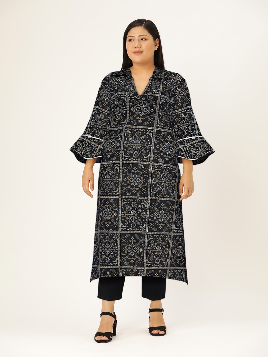 Sangria Women Black New Neckline Kurta | Grocsy