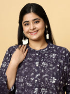 Sztori Plus Size Floral Printed Pure Cotton Straight Kurta with Trousers | Grocsy