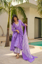 Aayaa Designer Printed Muslin Suit - Purple | Grocsy