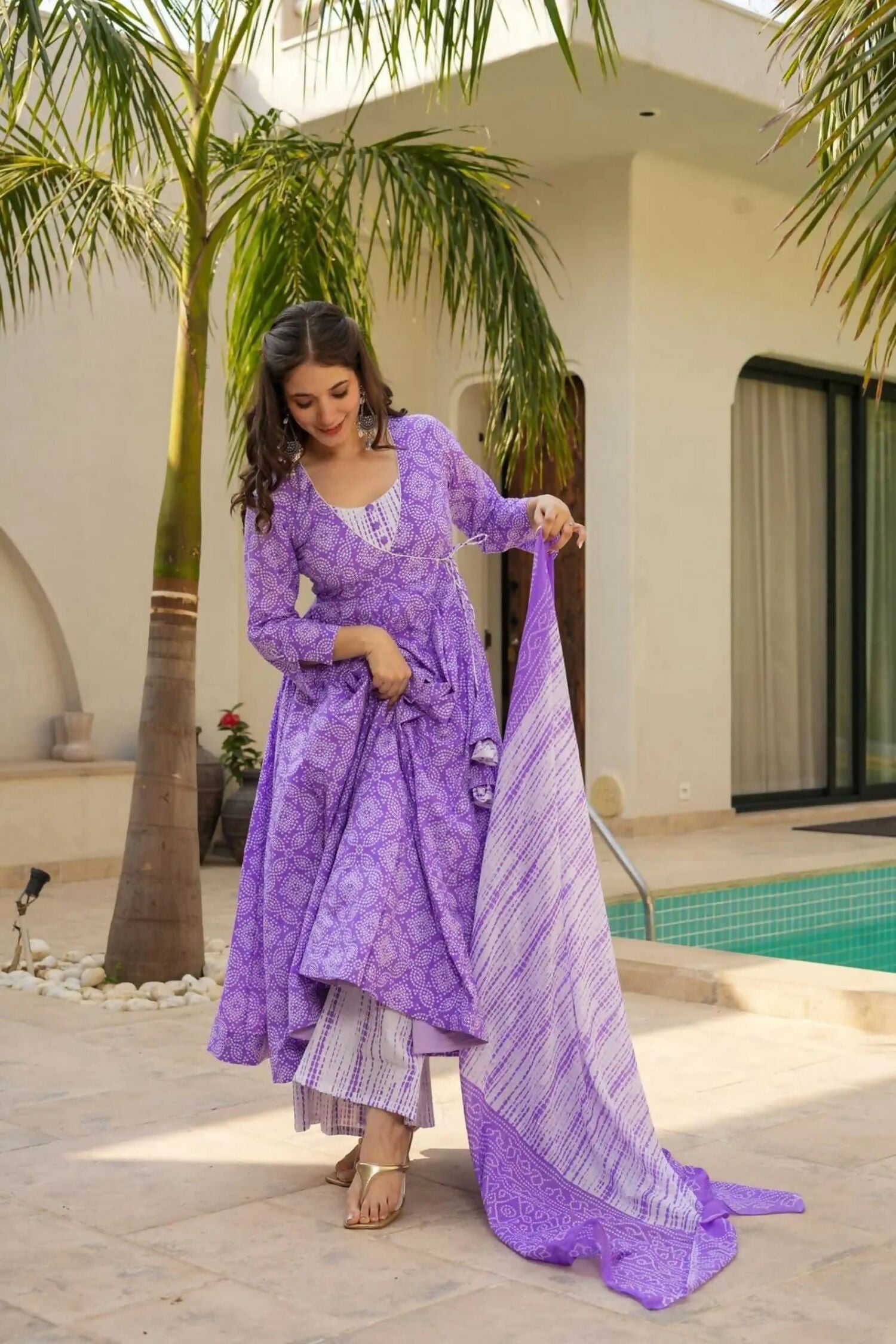 Aayaa Designer Printed Muslin Suit - Purple | Grocsy