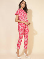 Janasya Women's Pink and White Cotton Printed Casual Regular Co-ords | Grocsy