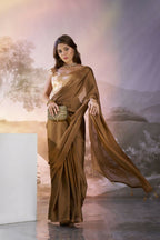 Copper Satin Rangoli Solid Fancy Designer Saree - Nafisa | Grocsy