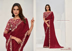 Maroon Pure Crepe Georgette Sequence Saree with Unstitched Blouse - Norita Saanjh | Grocsy