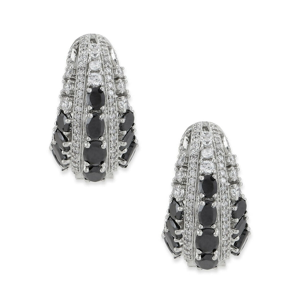 Black & Silver Diamond Hoops Earrings- Ruby Raang