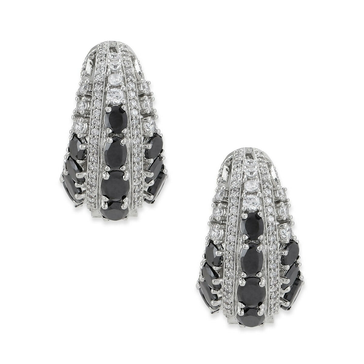 Black & Silver Diamond Hoops Earrings- Ruby Raang