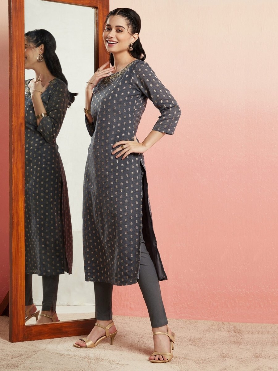 Aks Ethnic Motifs Woven Design Mirror Work Chanderi Silk Kurta | Grocsy
