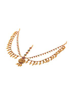 Yellow Chimes Gold-Polished Pink & Green Stone Studded Ghungroo Beaded Mathapatti | Grocsy