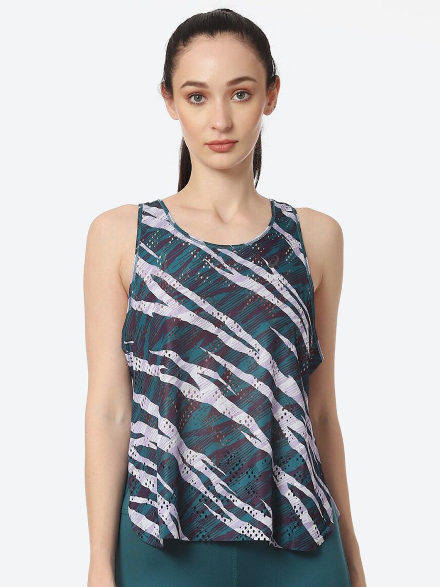 ASICS Ventilate Actibreeze Aop Women White Green Printed T-shirt | Grocsy