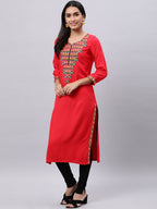 Souchii Red Yoke Design Thread Work Grandeur & Majestic Artwork Kurta | Grocsy