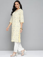 HERE&NOW Women Yellow & Grey Ethnic Motifs Printed Kurta with Trousers | Grocsy