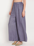 TAG 7 Women Grey Solid Flared Palazzos | Grocsy