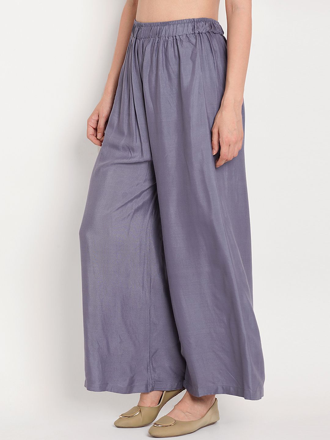 TAG 7 Women Grey Solid Flared Palazzos | Grocsy