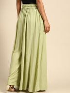 TAG 7 Women White & Green Solid Flared Palazzos | Grocsy
