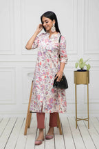 Myshka Women Cotton A-Line Round Neck Multi Floral Kurtas | Grocsy