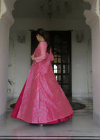 Partywear Designer Digital print Pink Maslin Gown - Anbazaar | Grocsy