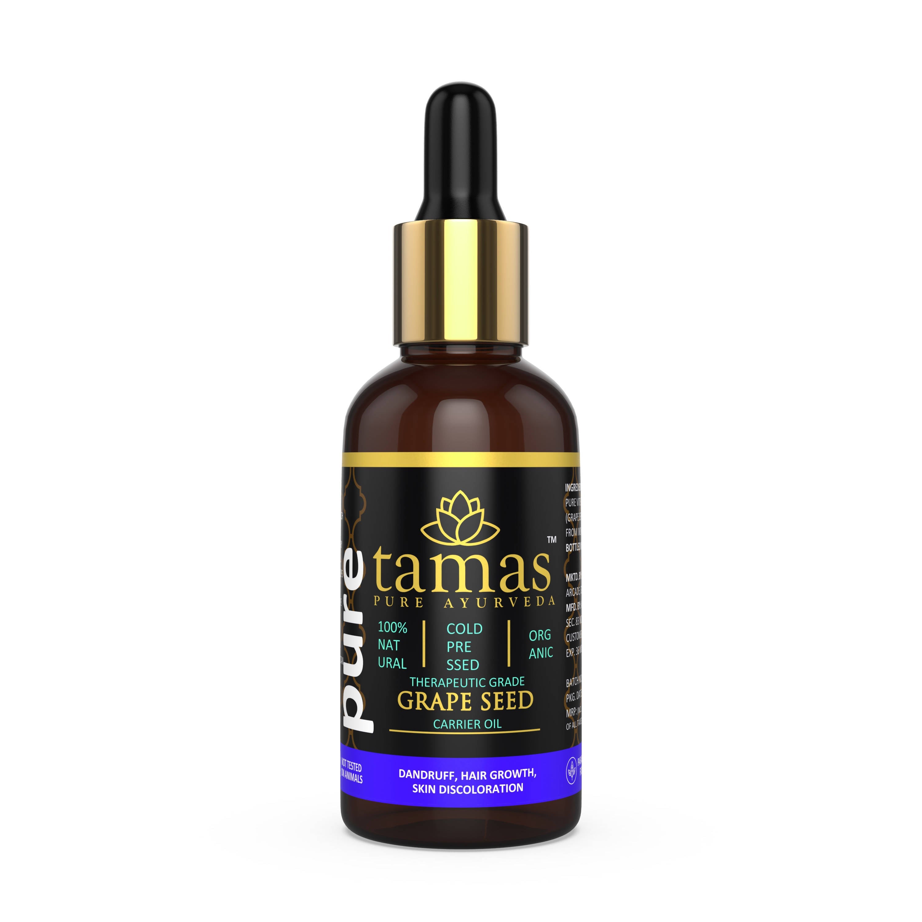 Tamas Pure Ayurveda 100% Organic Grape Seed Cold Pressed Carrier Oil- USDA Certified Organic- 30ML | Grocsy