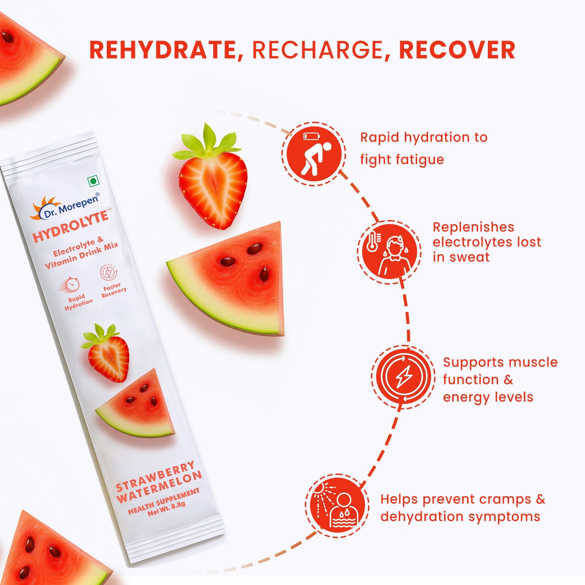 Dr. Morepen Hydrolyte Electrolyte & Vitamin Drink Mix - Strawberry | Grocsy