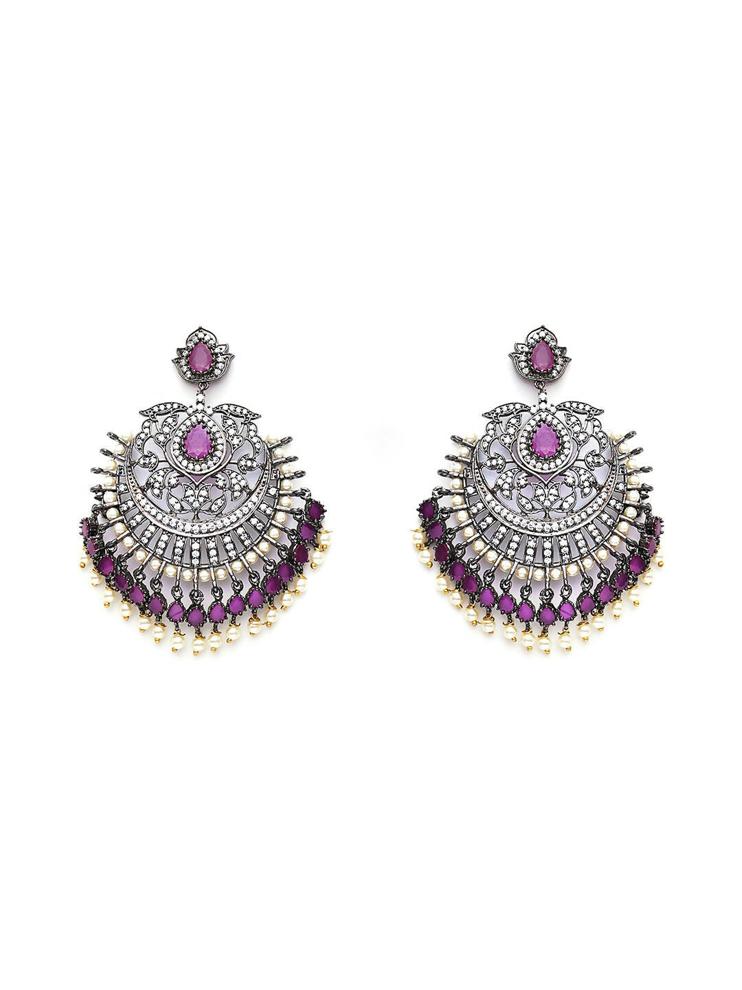 Maroon Silver Plated Earrings- Ruby Raang | Grocsy