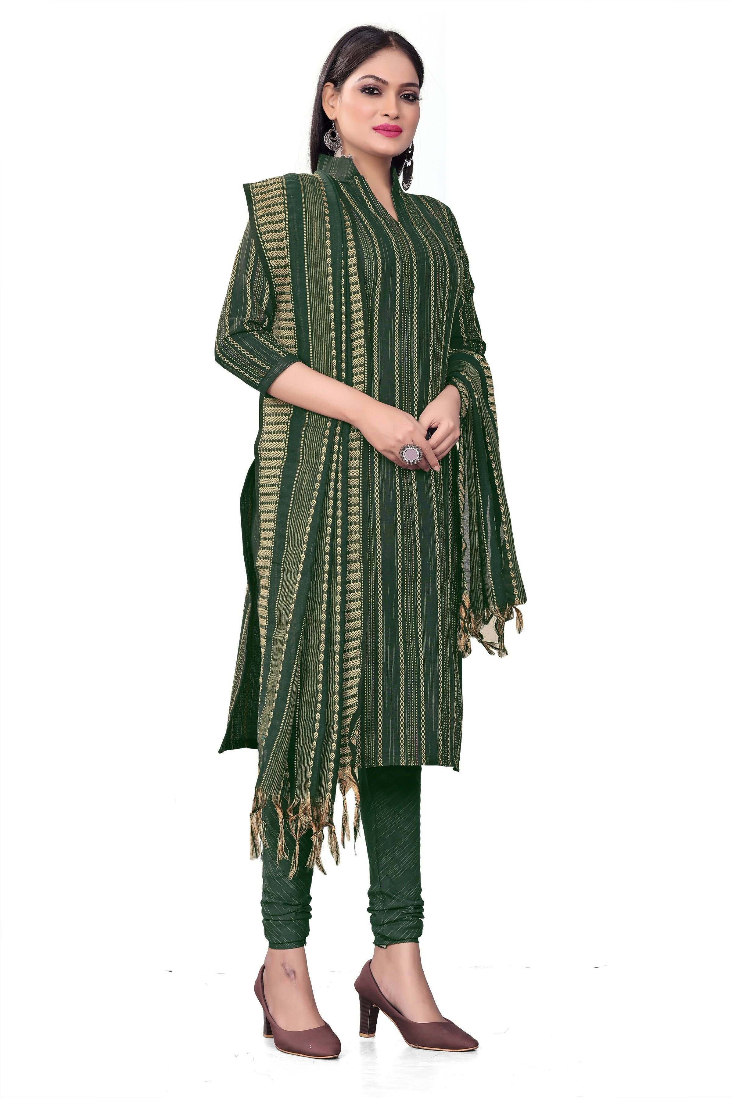 Green Cotton Jacquard Woven Unstitched Dress Material - Tanvi | Grocsy