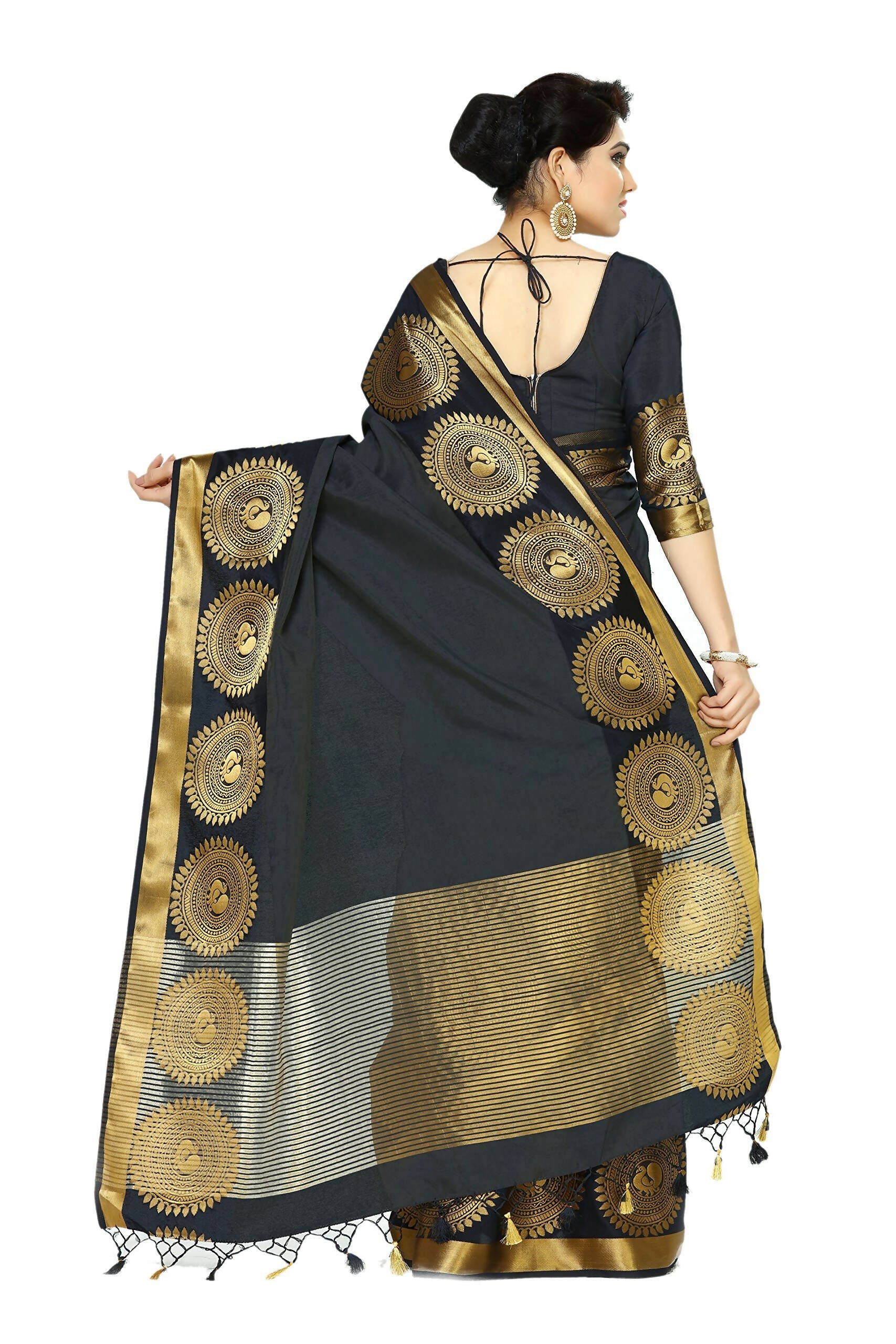 Mimosa Women's Banarasi Tussar Silk Black Saree | Grocsy