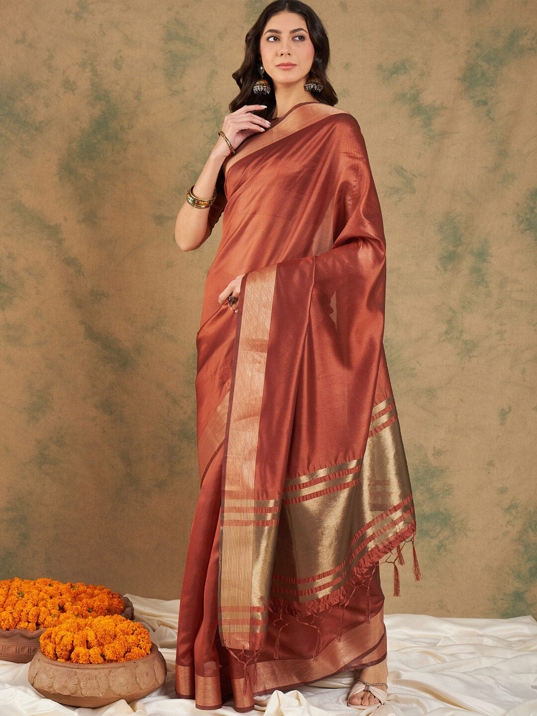 Sangria Woven Design Organza Sarees | Grocsy