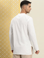 House of Pataudi Men Pure Cotton Solid Chikankari Jashn Short Kurta | Grocsy
