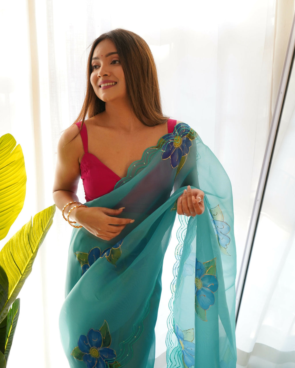Vamsee Divisha Sky Organza Saree | Grocsy