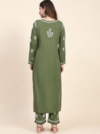 HOUSE OF KARI Floral Embroidered Thread Work Pure Cotton Kurta with Trousers | Grocsy