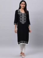 Souchii Black Ethnic Motifs Yoke Design Thread Work Grandeur & Majestic Artwork Kurta | Grocsy