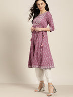 All About You Purple & Silver Ethnic Motifs Gotta Patti Detail Kurta | Grocsy