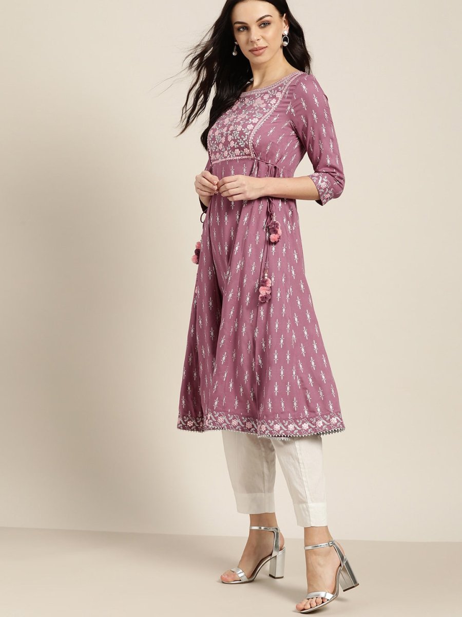 All About You Purple & Silver Ethnic Motifs Gotta Patti Detail Kurta | Grocsy