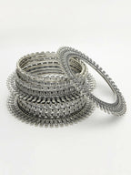 NVR Women's Set of 6 Silver-Toned German Silver Oxidised Bangles | Grocsy