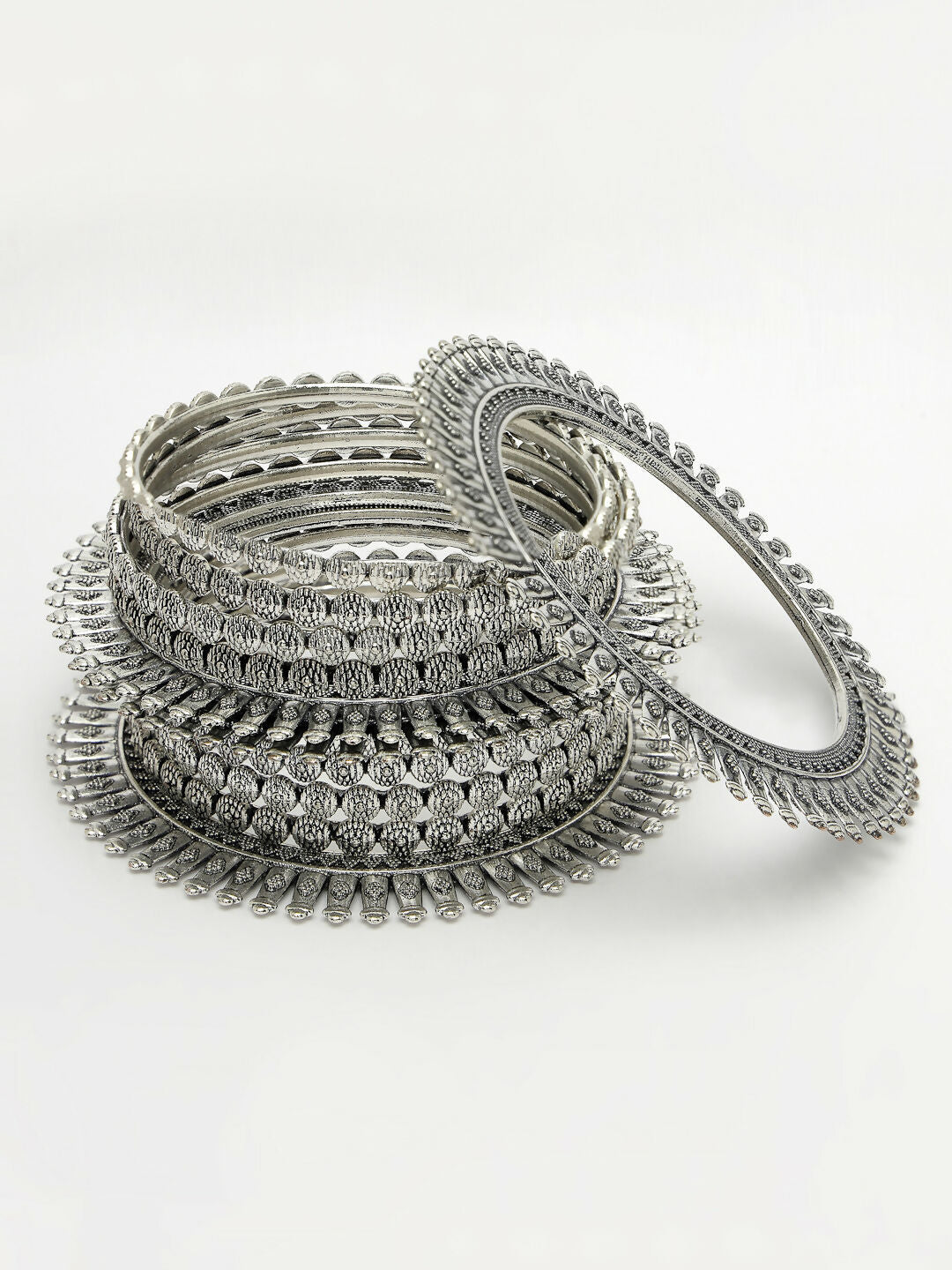 NVR Women's Set of 6 Silver-Toned German Silver Oxidised Bangles | Grocsy