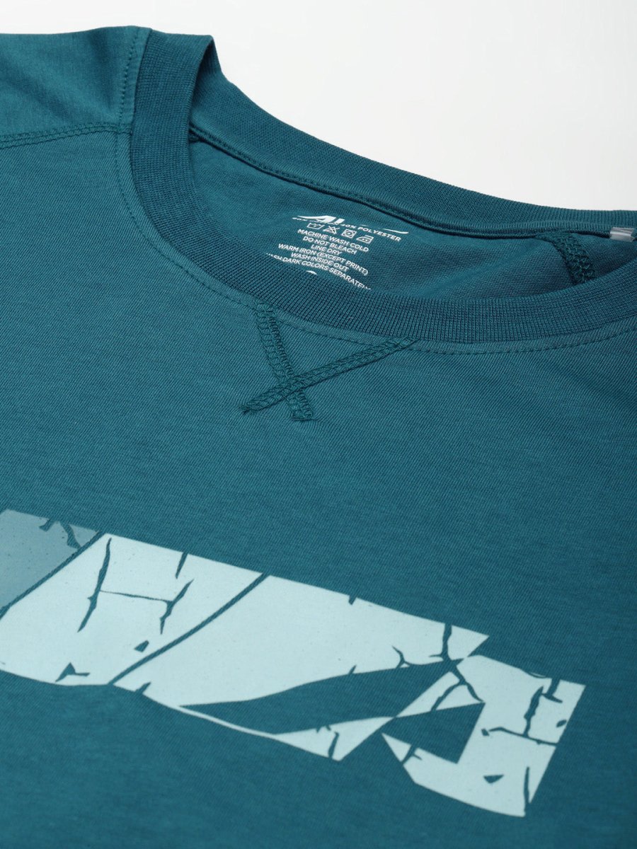 Alcis Men Teal Printed Slim Fit Running T-shirt | Grocsy