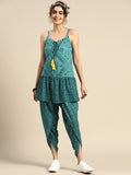 Sangria Printed Shoulder Straps A-Line Kurti with Dhoti Pants | Grocsy
