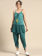 Sangria Printed Shoulder Straps A-Line Kurti with Dhoti Pants | Grocsy