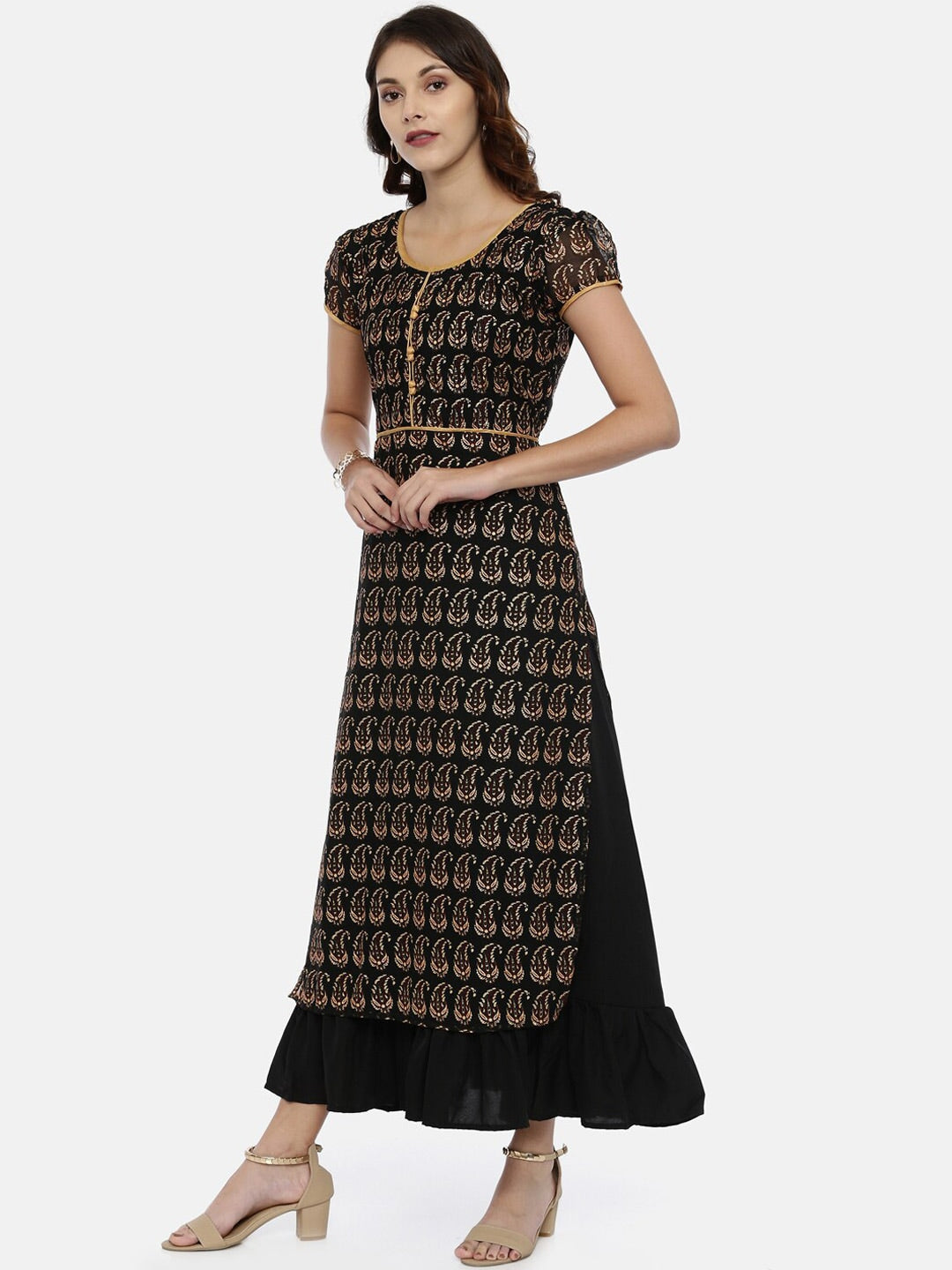 Souchii Black & Yellow Printed Maxi Dress | Grocsy