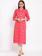 HERE&NOW Pink Mandarin Collar Ethnic Motifs Printed Pure Cotton Kurta | Grocsy